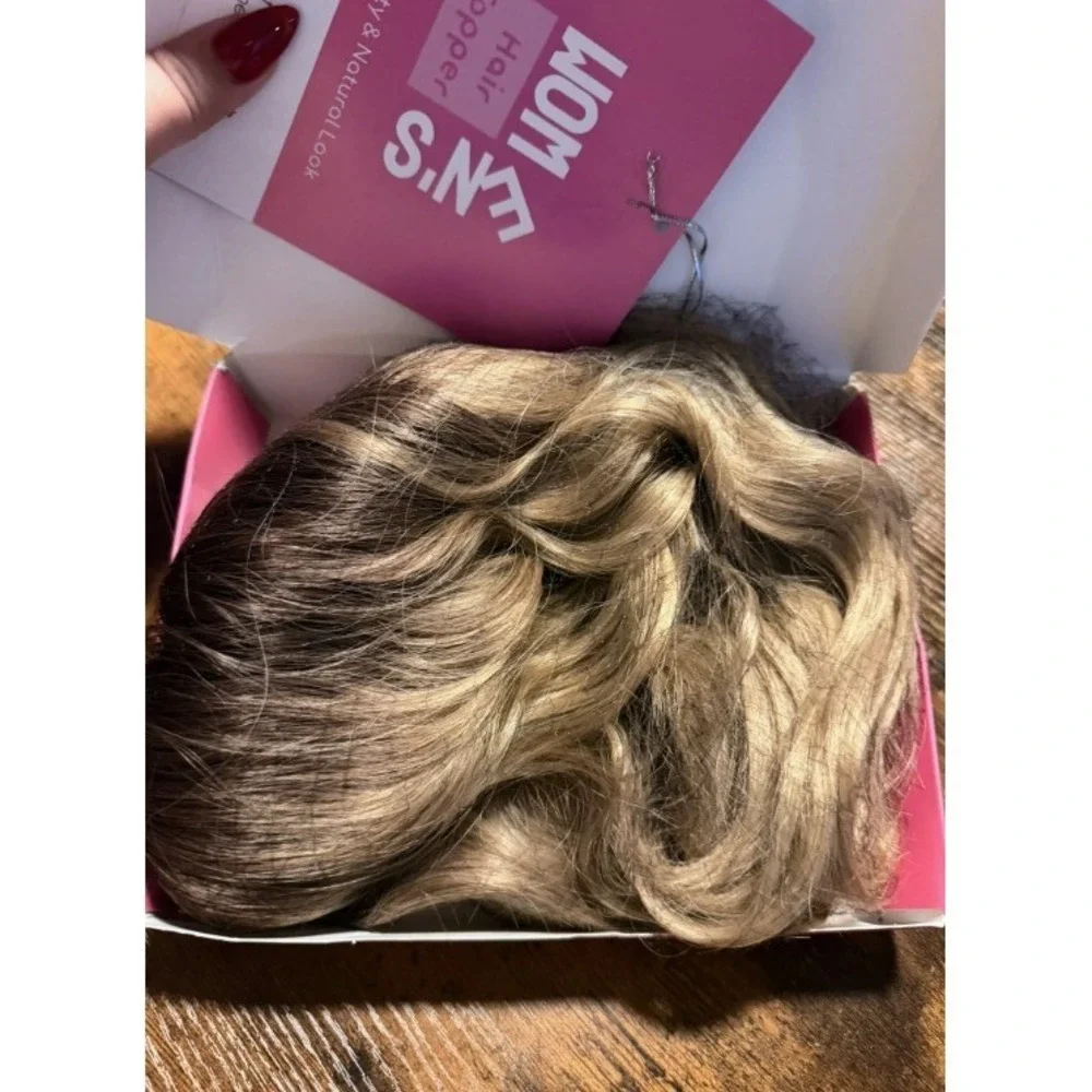 Short Wavy Hair Topper 11in Ombre Brown Blonde Synthetic Hairpiece Natural